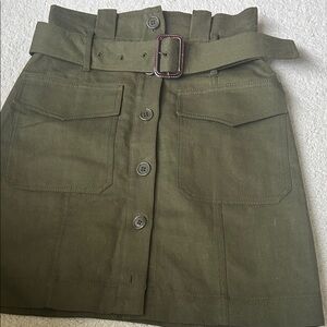 Olive Green Button-Front Midi Skirt with Belt NWOT